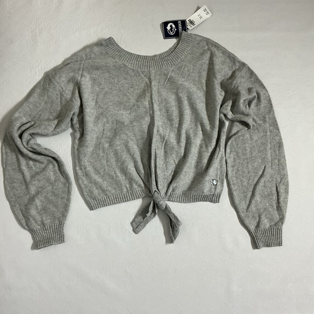 Hollister Light Gray Tie-Front Sweater